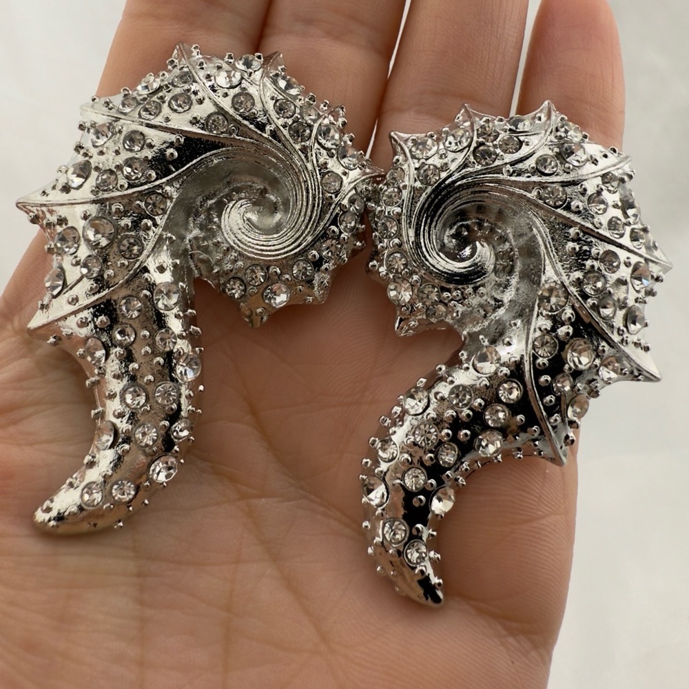 Zara Diamond Elegant Silver Seahorse Earrings - Picture 3 of 6